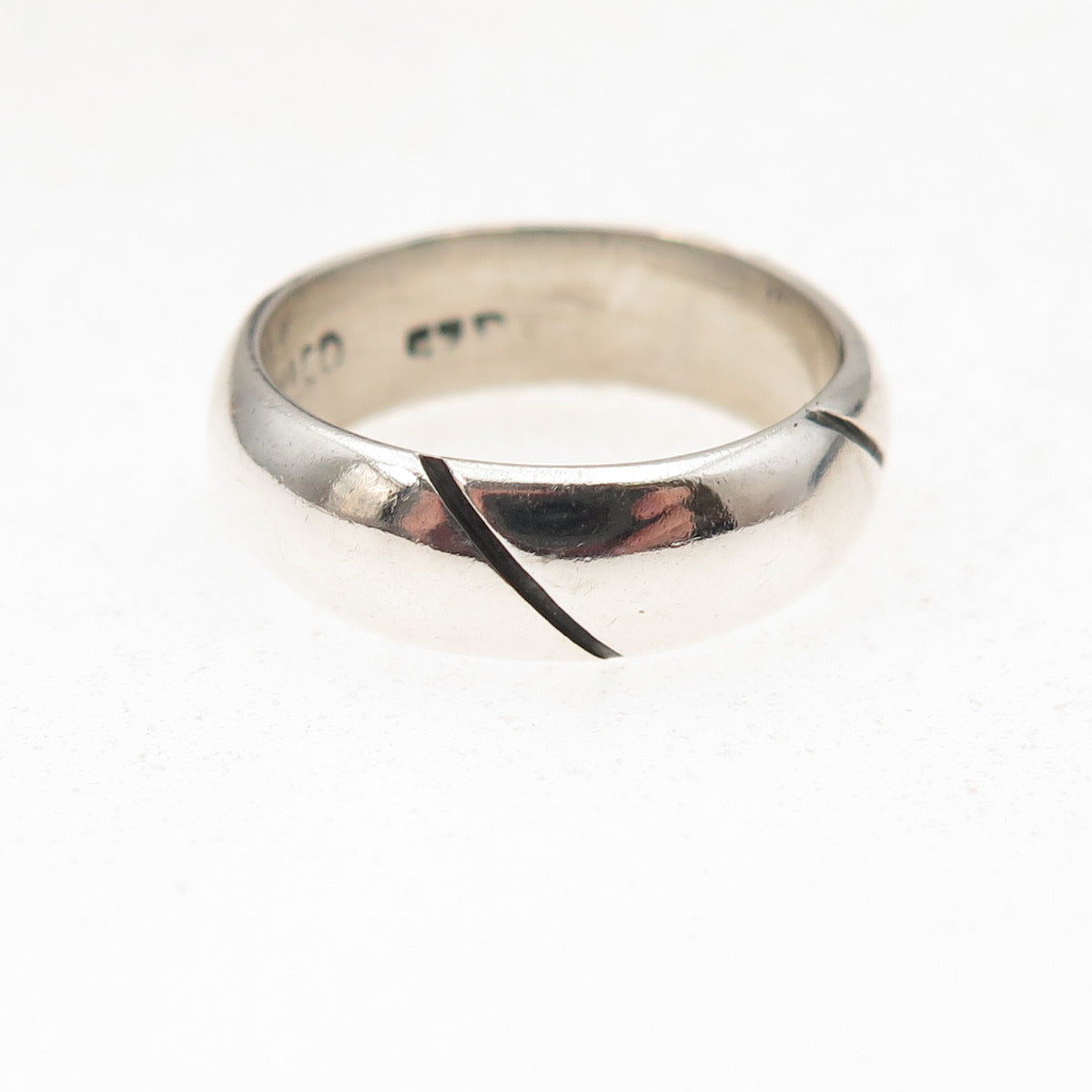 925 Sterling Silver Vintage Mexico Modernist Oxidized Band Ring Size 6.5
