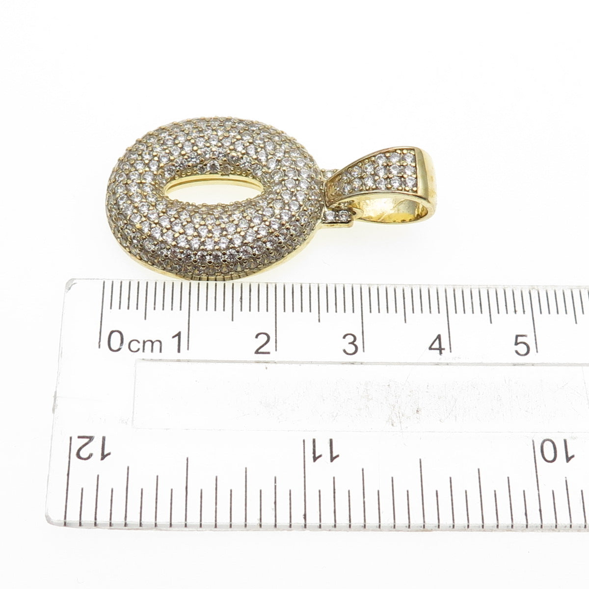 925 Sterling Silver Gold Plated Round-Cut C Z Letter O Initial Pendant