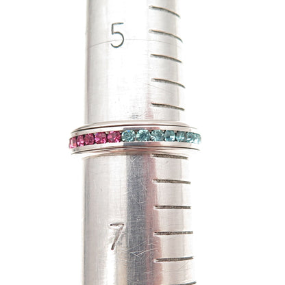925 Sterling Silver Round-Cut Multi-Color Rhinestone Band Ring Size 6.25
