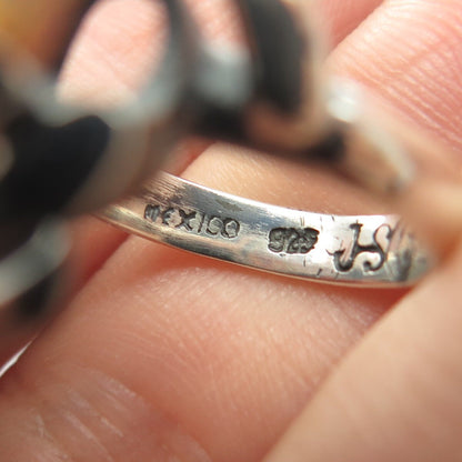 925 Sterling Silver Vintage TAXCO JC Mexico Dragon Foiled Glass Ring Size 5.75