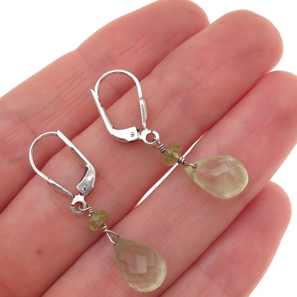 925 Sterling Silver Vintage Real Peridot Teardrop Dangle Earrings