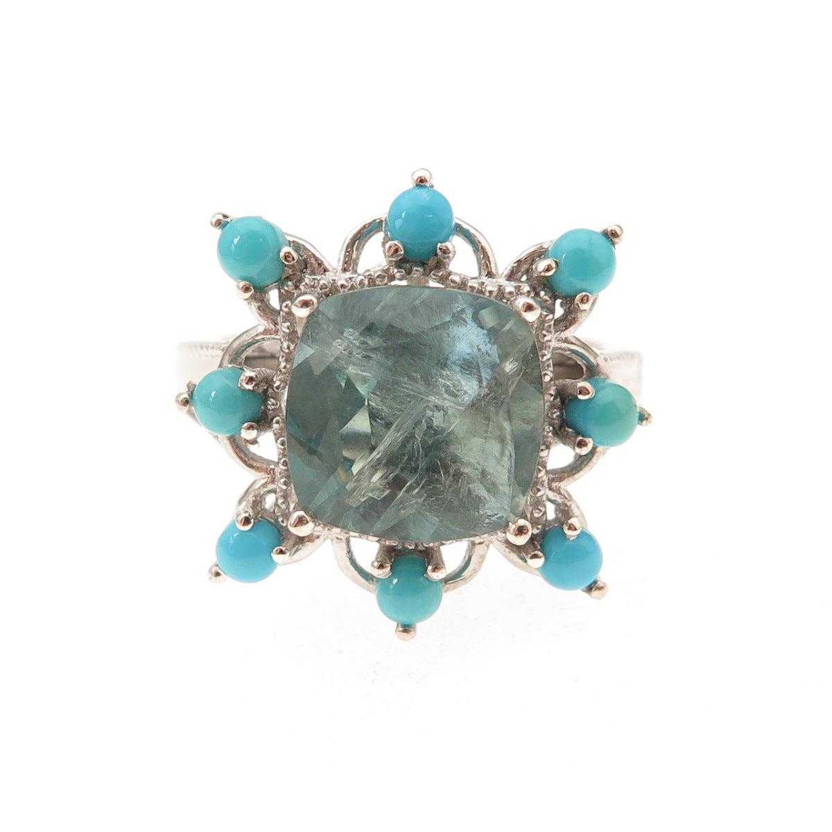 Chuck Clemency 925 Sterling Silver Real Aquamarine & Turquoise Ring Size 8
