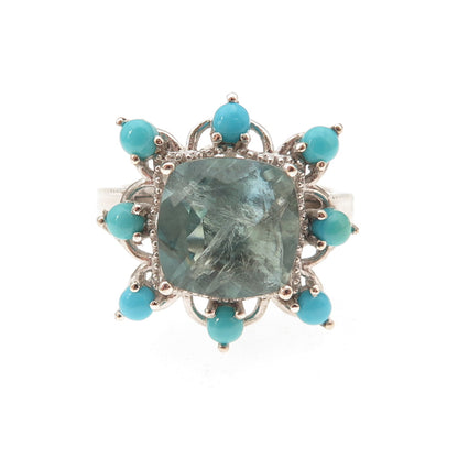 Chuck Clemency 925 Sterling Silver Real Aquamarine & Turquoise Ring Size 8