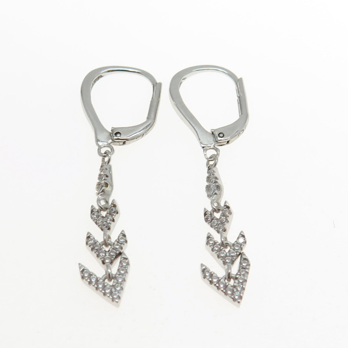 925 Sterling Silver Pave C Z Arrow Dangling Earrings