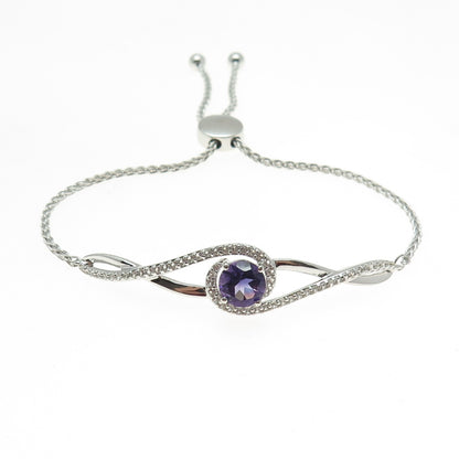 KARIZIA SPA KA-1772 925 Sterling Amethyst Topaz Spiga Link Anklet/Bracelet 9"