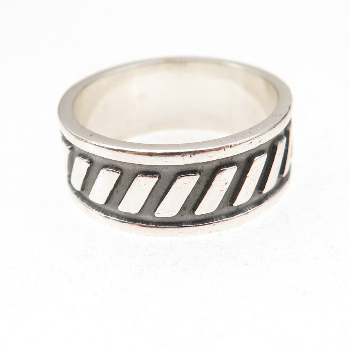 925 Sterling Silver Vintage Ribbed Oxidized Band Ring Size 9.75