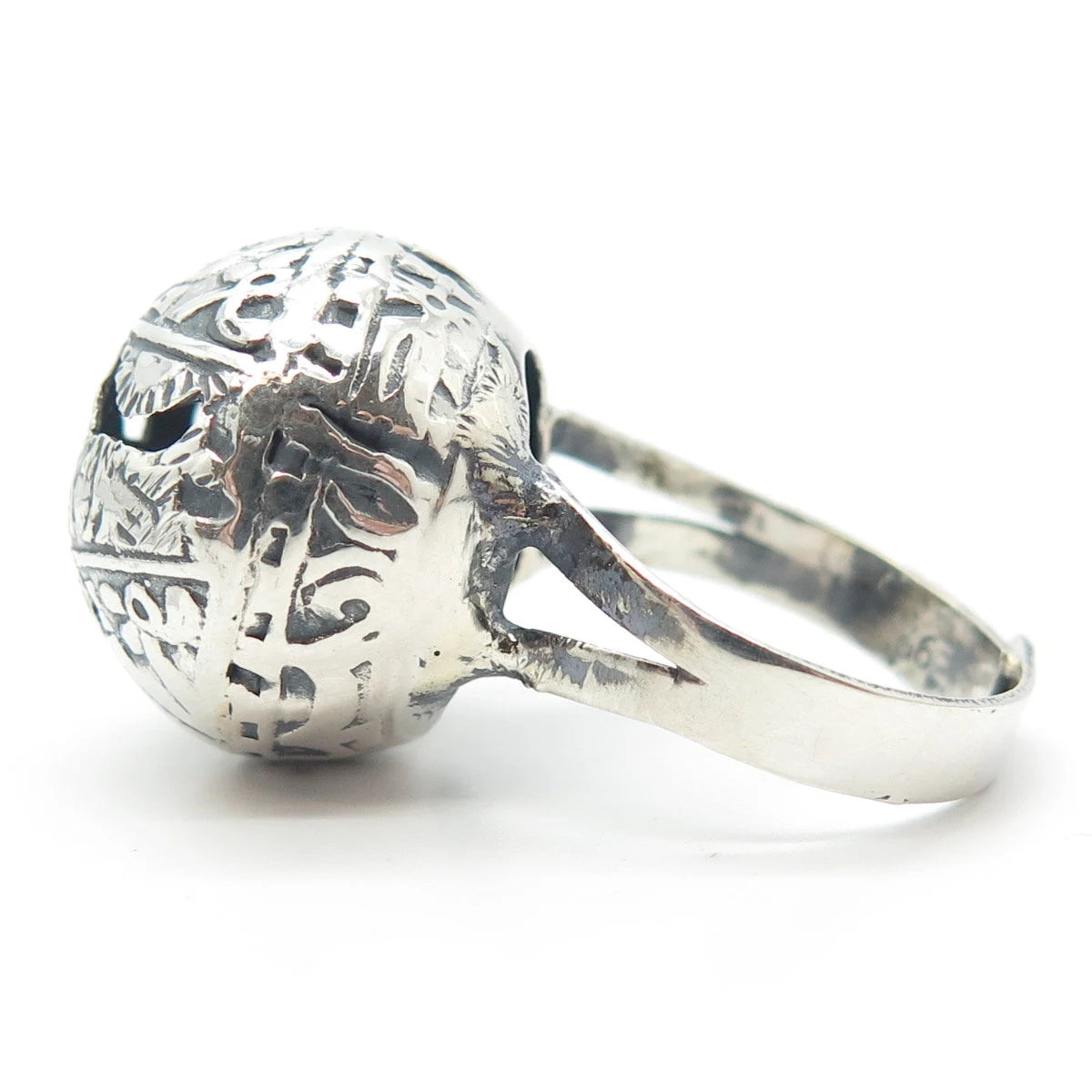 925 Sterling Silver Vintage Tribal Bead Adjustable Ring Size 7.25