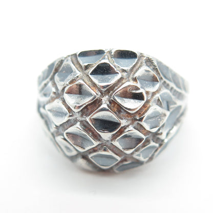925 Sterling Silver Vintage Dragon Skin Dome Oxidized Ring Size 6.25