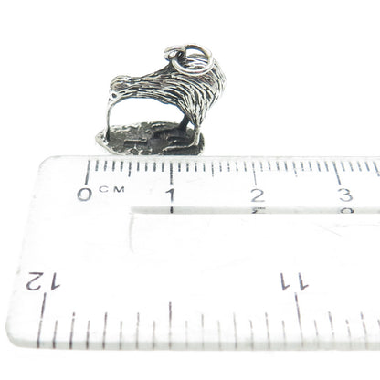 925 Sterling Silver Antique Art Deco Kiwi Bird 3D Charm Pendant