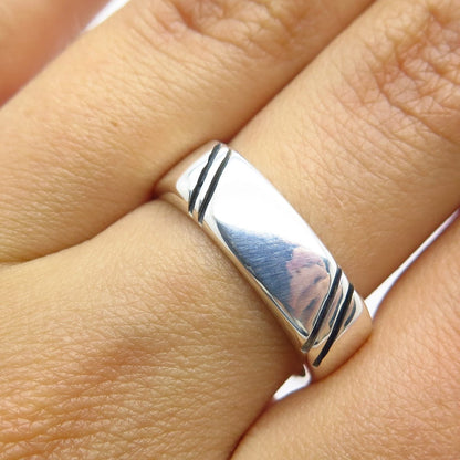 925 Sterling Silver Vintage Striped Band Ring Size 7.25