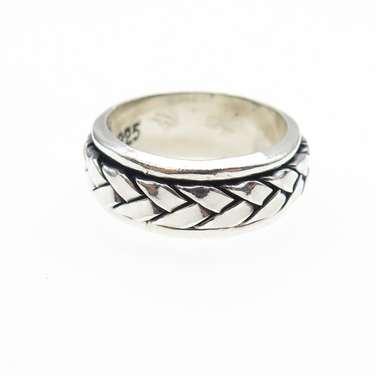 925 Sterling Silver Vintage Mexico Woven Oxidized Rotating Band Ring Size 7
