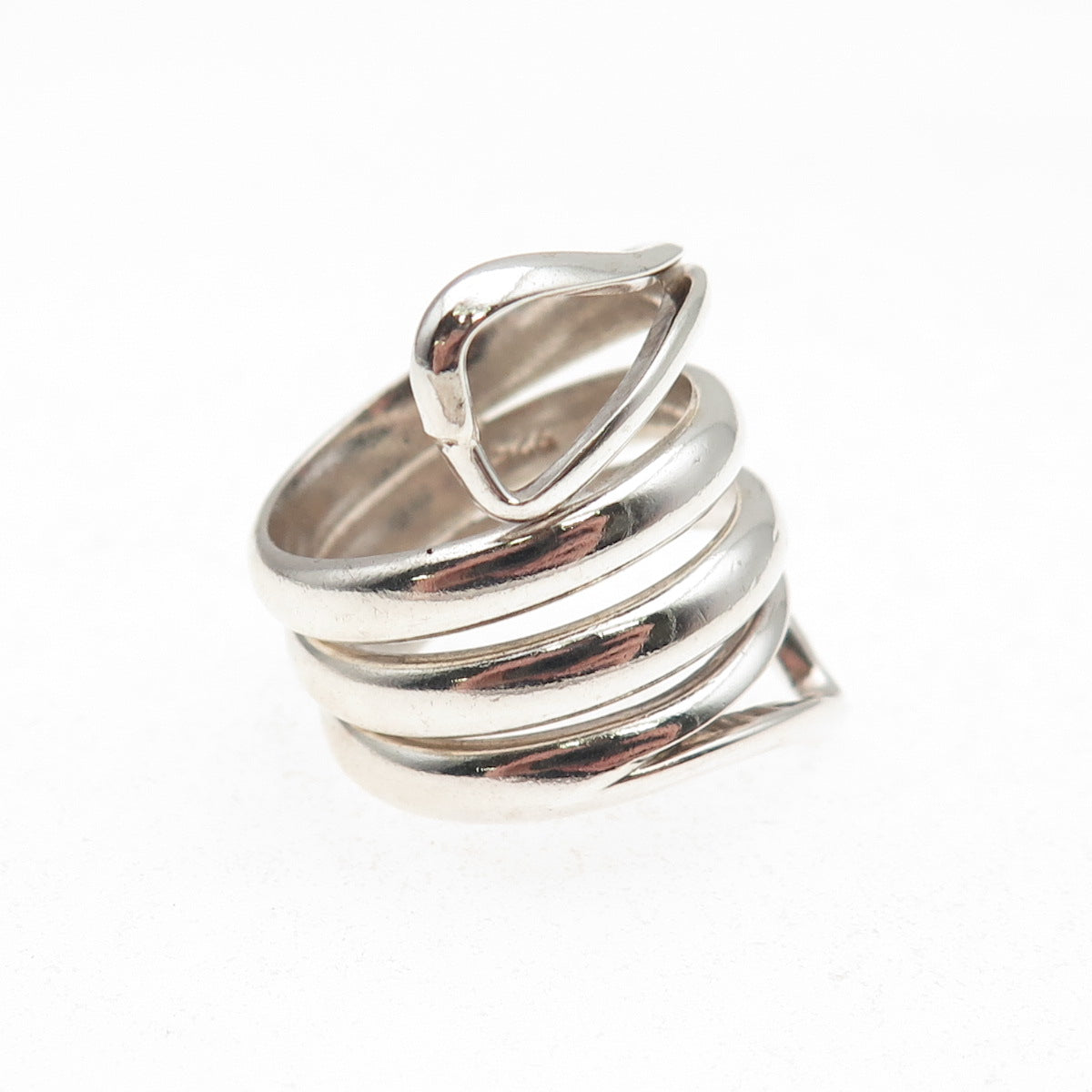 925 Sterling Silver Vintage Modernist Wrap Ring Size 6