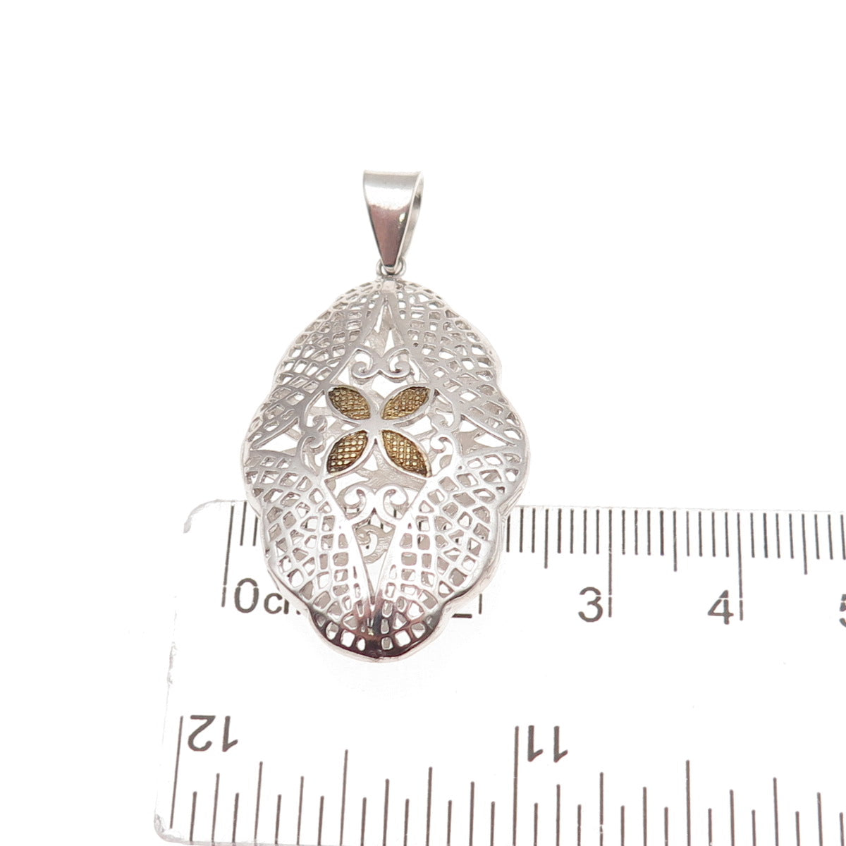 925 Sterling Silver 2-Tone Floral Charm Pendant