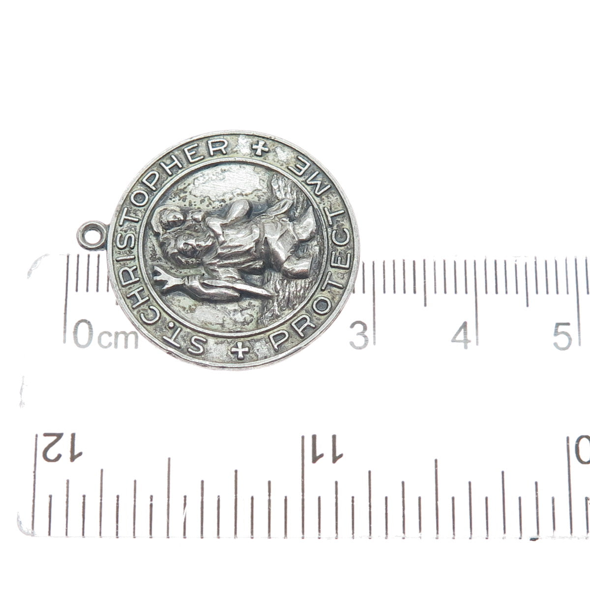 HAYWARD 925 Sterling Silver Antique St. Christopher Religious Oxidized Pendant