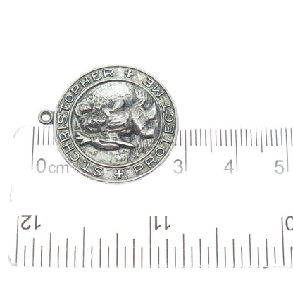HAYWARD 925 Sterling Silver Antique St. Christopher Religious Oxidized Pendant