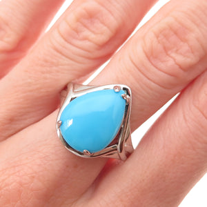 925 Sterling Silver Real Sleeping Beauty Turquoise Teardrop Ring Size 8.25