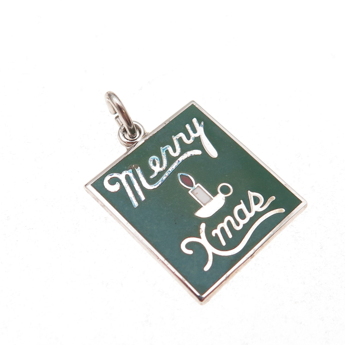 Wells 925 Sterling Silver Vintage Enamel Merry Christmas Charm Pendant