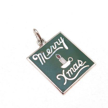 Wells 925 Sterling Silver Vintage Enamel Merry Christmas Charm Pendant