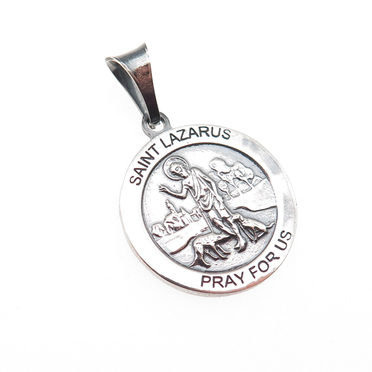 925 Sterling Silver Vintage Italy Saint Lazarus Oxidized Charm Pendant