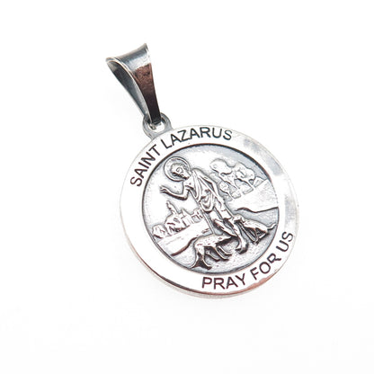 925 Sterling Silver Vintage Italy Saint Lazarus Oxidized Charm Pendant