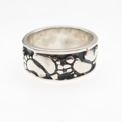 925 Sterling Silver Vintage Footprint Oxidized Band Ring Size 5.25