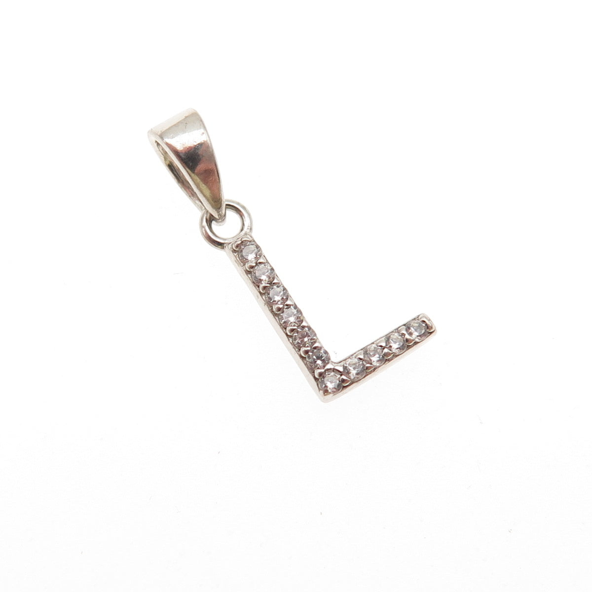 925 Sterling Silver Round-Cut C Z Letter L Initial Mini Charm Pendant