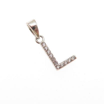 925 Sterling Silver Round-Cut C Z Letter L Initial Mini Charm Pendant