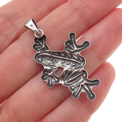 925 Sterling Silver Vintage Frog Good Luck Oxidized Charm Pendant