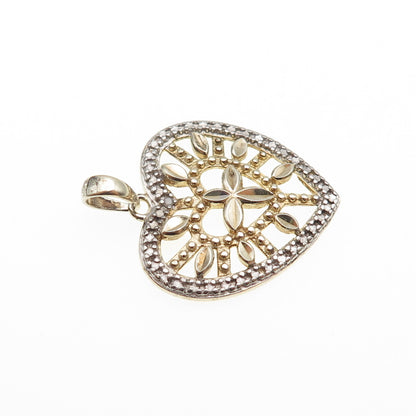 ROSS SIMONS 925 Sterling Silver 2-Tone Vintage Real Diamond Accent Heart Pendant