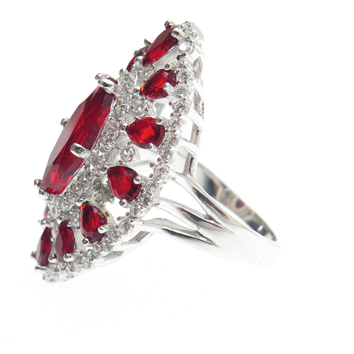 DSMK 925 Sterling Silver Red & White C Z Ring Size 7.25