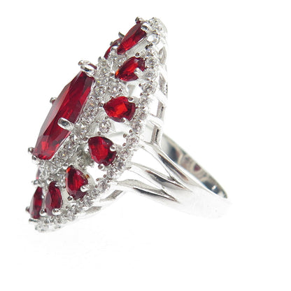 DSMK 925 Sterling Silver Red & White C Z Ring Size 7.25