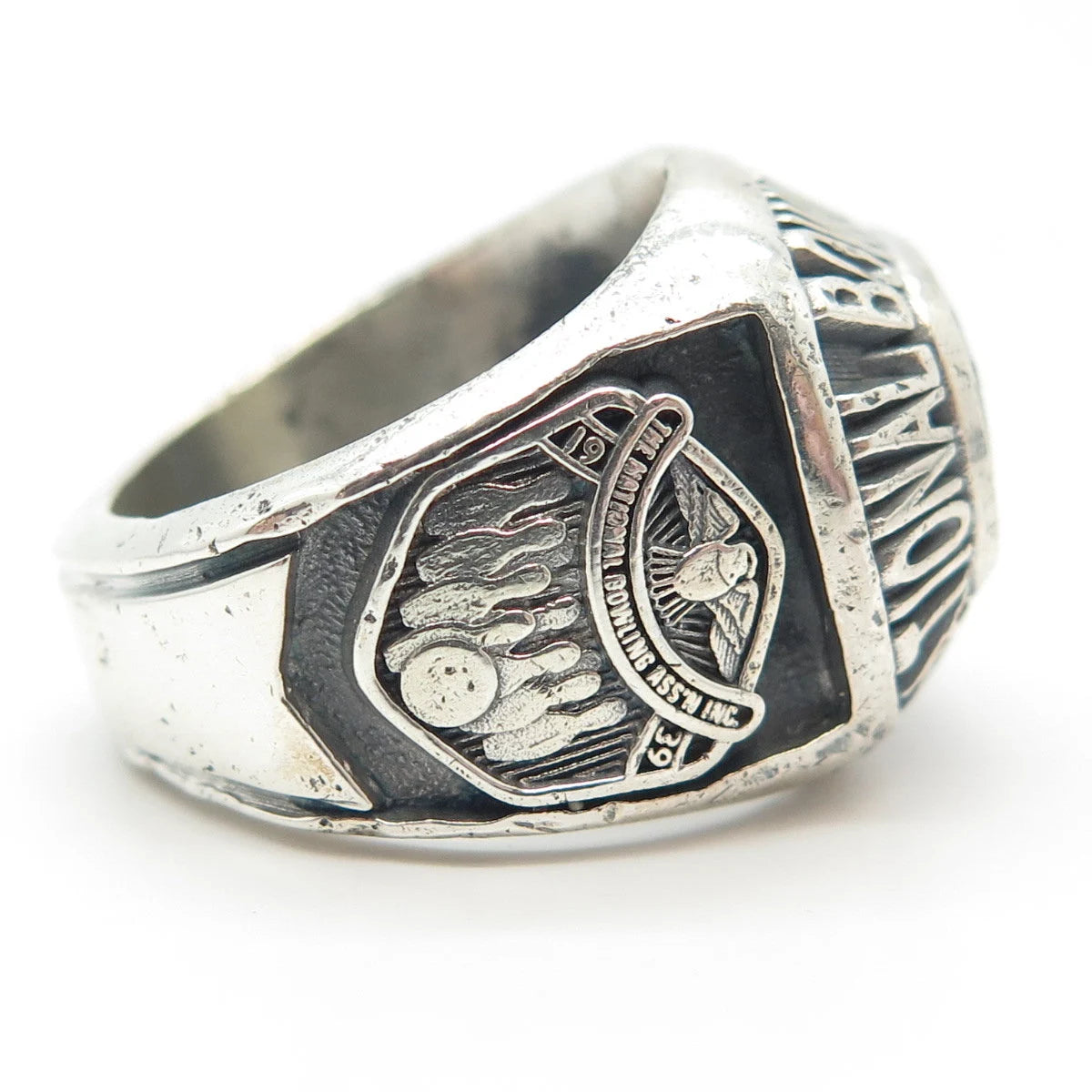 925 Sterling Silver Antique 1939 Jennins Jasper Bowling Association Ring Size 8