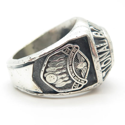 925 Sterling Silver Antique 1939 Jennins Jasper Bowling Association Ring Size 8