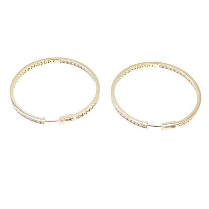 KLEO 925 Sterling Silver Gold Plated Round-Cut C Z In & Out Large Hoop Earrings