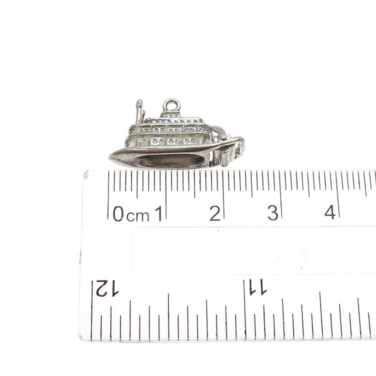 J.M. FISHER 925 Sterling Silver Antique Art Deco Steamboat Mini 3D Charm Pendant