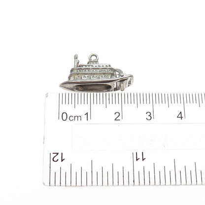 J.M. FISHER 925 Sterling Silver Antique Art Deco Steamboat Mini 3D Charm Pendant