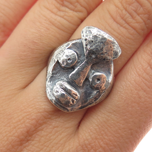 925 Sterling Silver Vintage African Tribal Mask Oxidized Ring Size 7.5