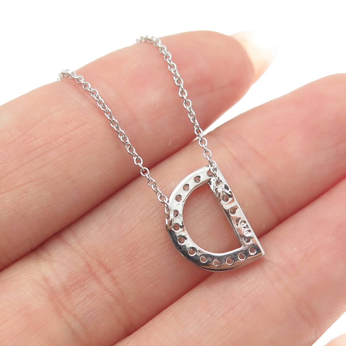 925 Sterling Silver Round-Cut C Z Letter "D" Initial Cable Chain Necklace 16-18"