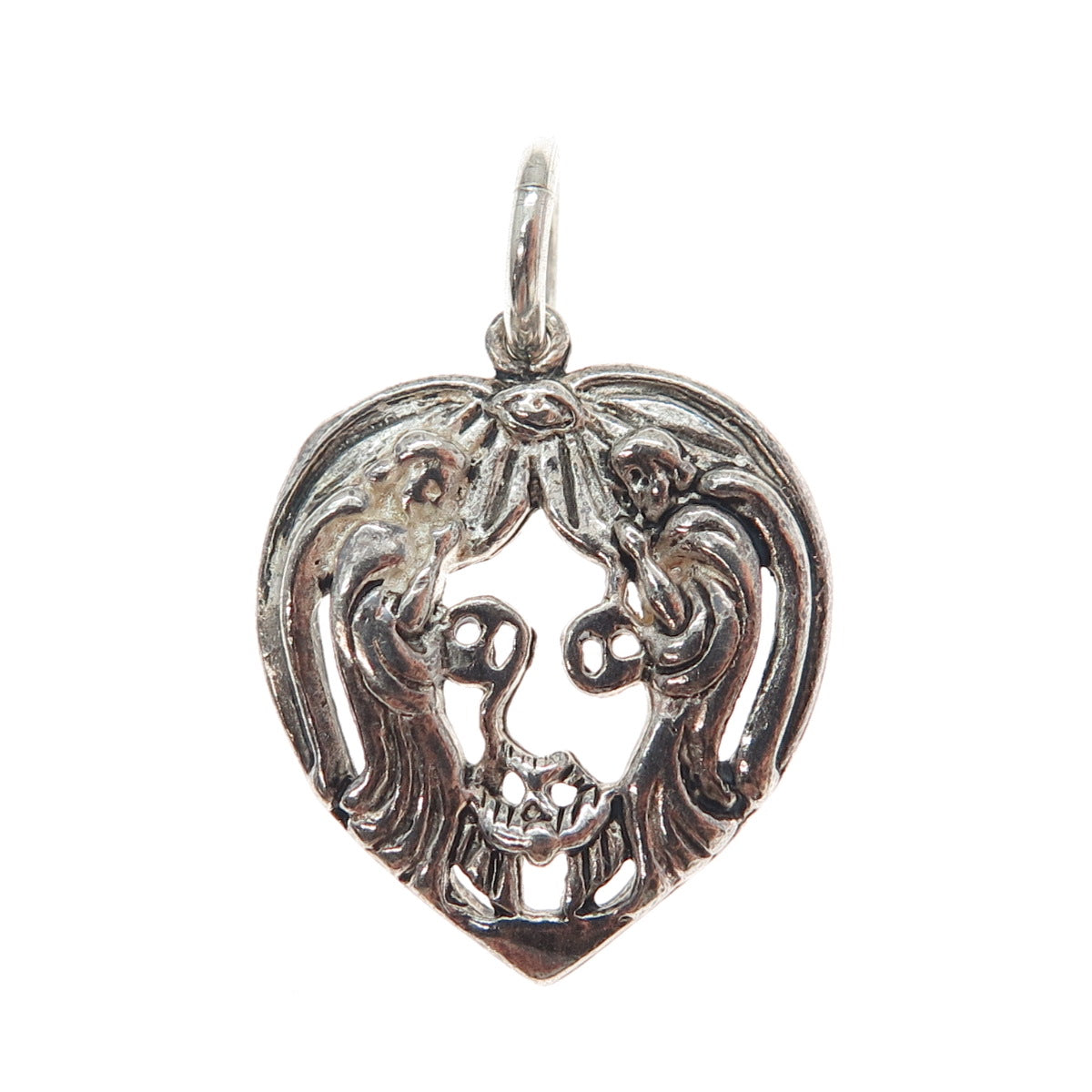 TRU BELIEVERS 925 Sterling Vintage Reflection of Christ Heart w/ Angels Pendant