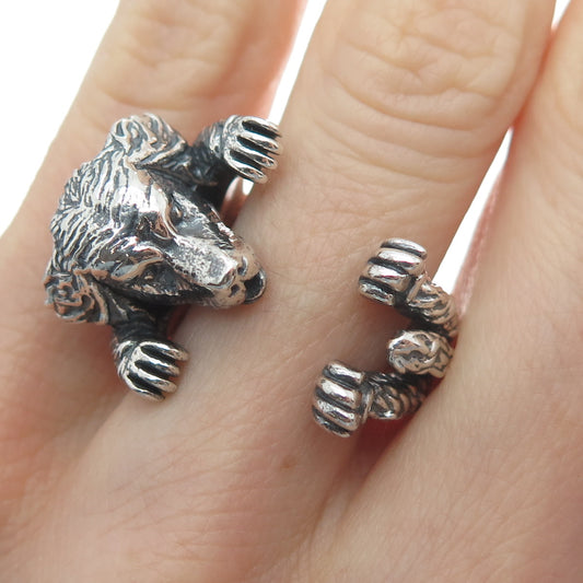 DOG FEVER 925 Sterling Silver Vintage Labrador Dog Adjustable Hug Ring Size 6