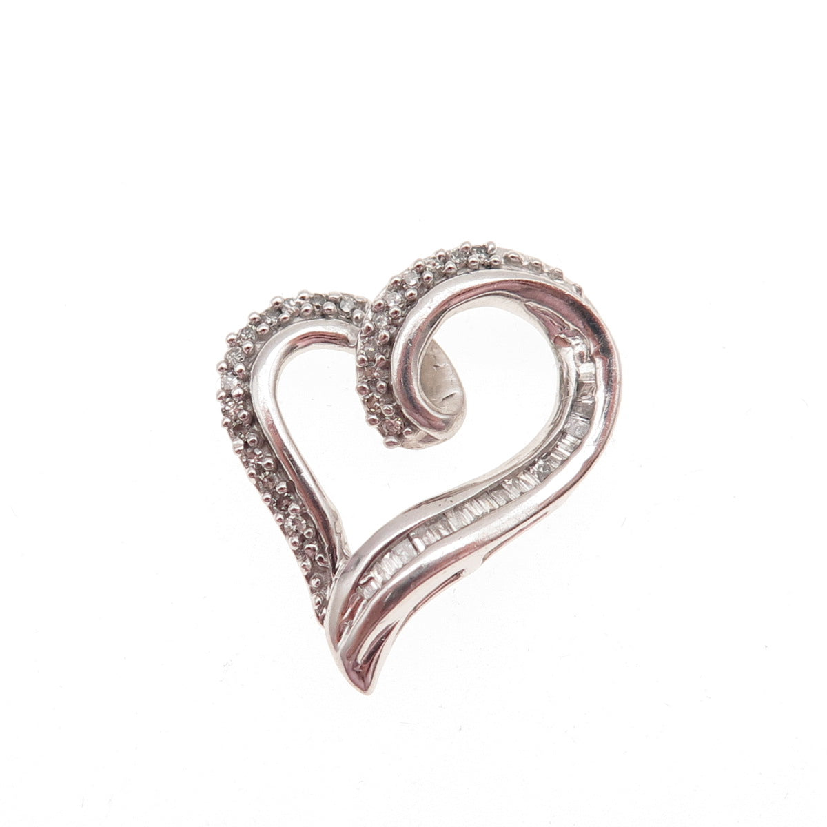 925 Sterling Silver Real Diamond Open Heart Slide Mini Charm Pendant