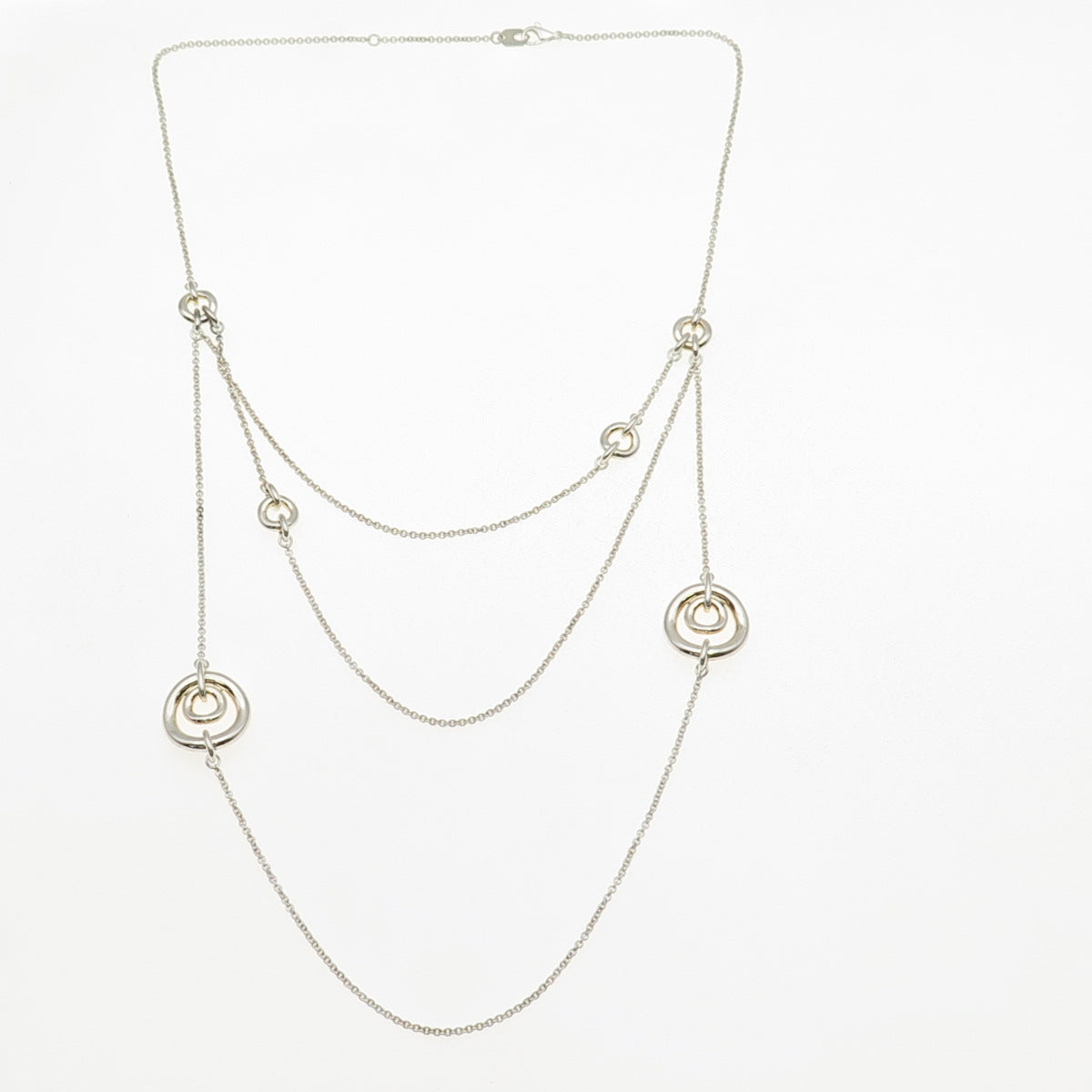 Christofle 925 Sterling Silver Circle Station 3-Strand Cable Chain Necklace 18"