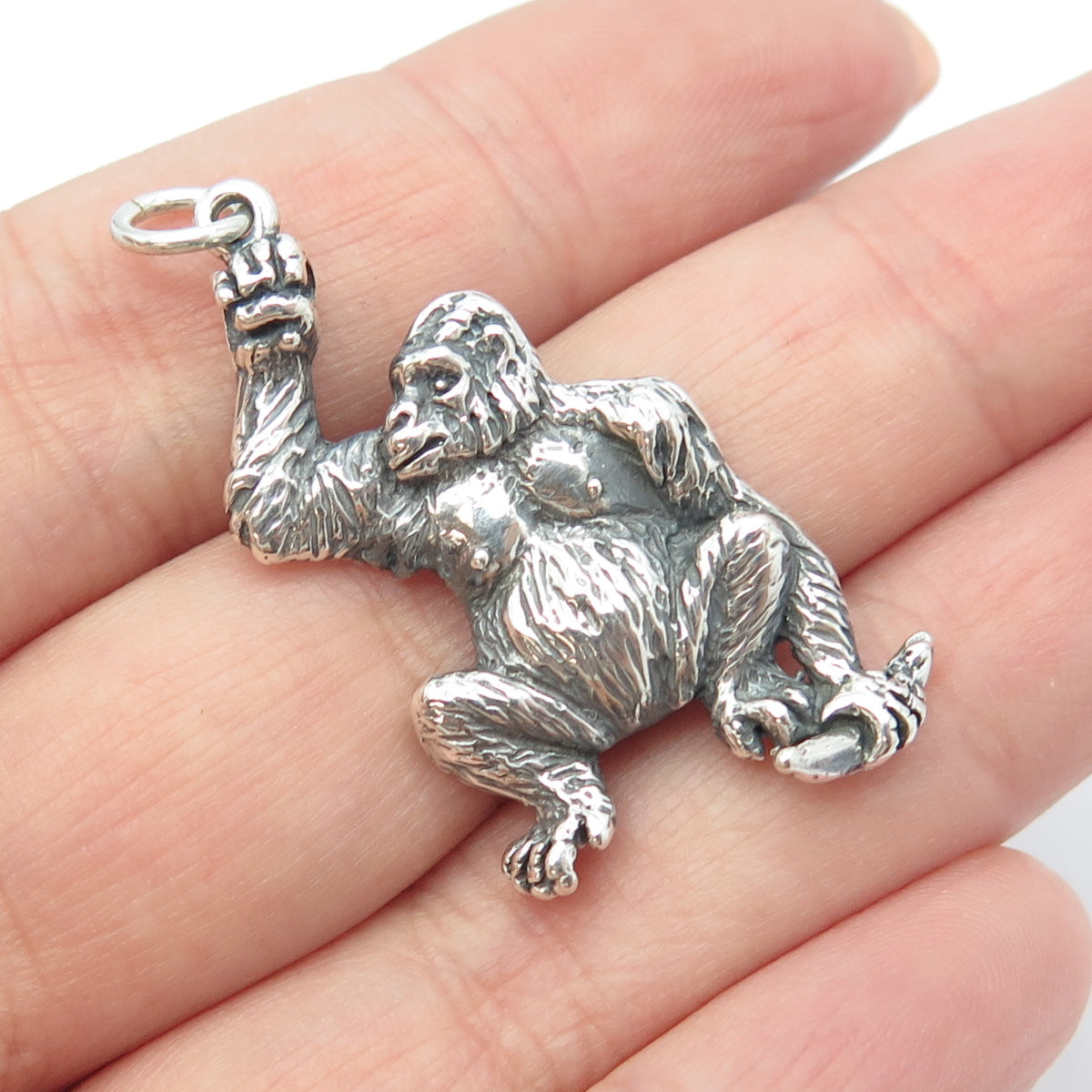 925 Sterling Silver Vintage Gorilla Monkey Pendant