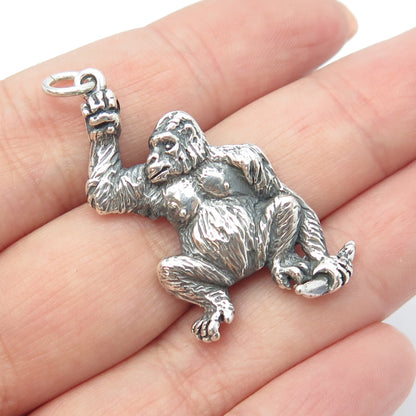 925 Sterling Silver Vintage Gorilla Monkey Pendant