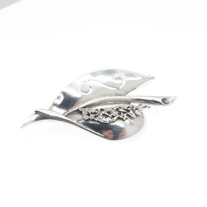 PETTELL'S 925 Sterling Silver Vintage Modernist Floral Leaf Pin Brooch