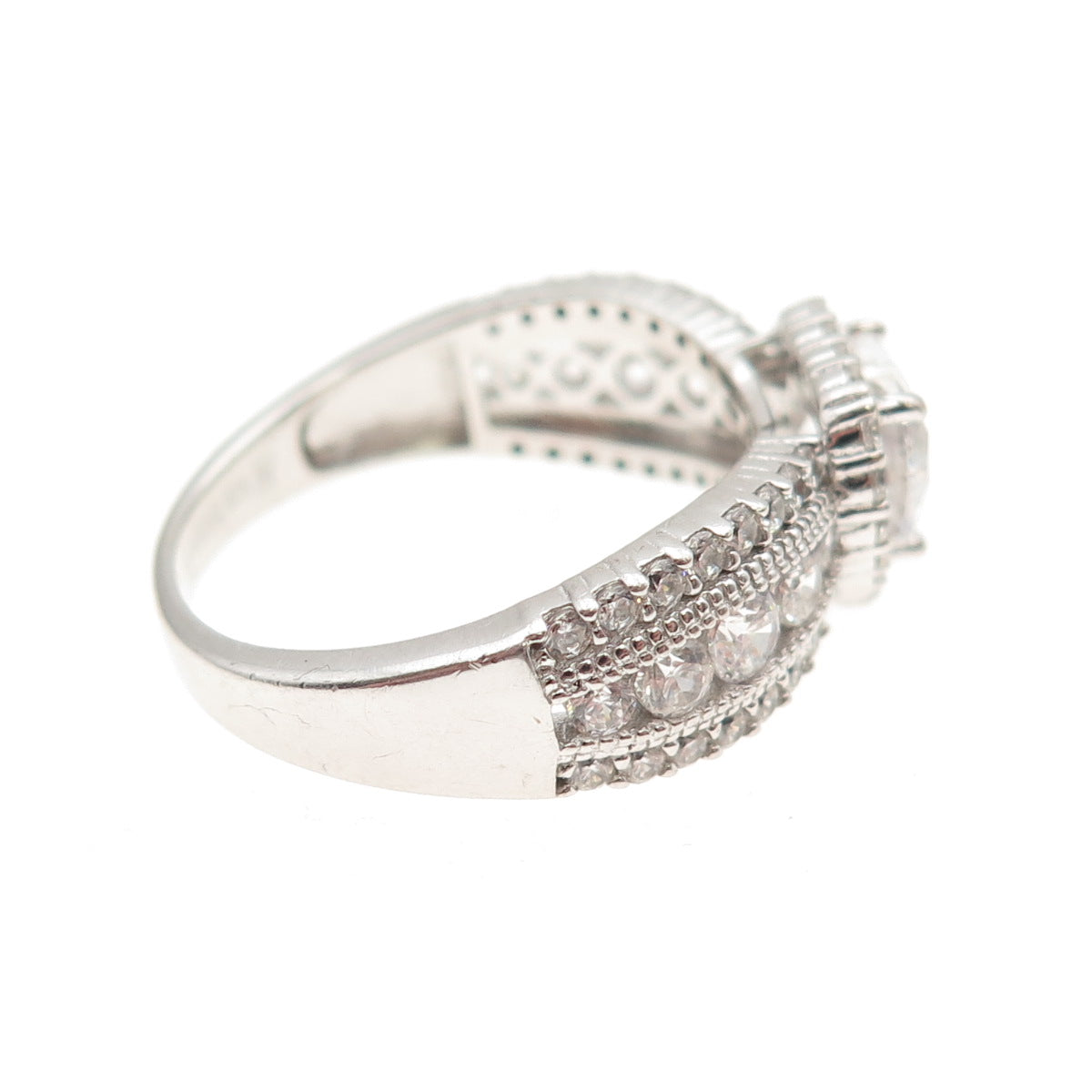 925 Sterling Silver Real Heart & Round-Cut C Z Promise Ring Size 9.25