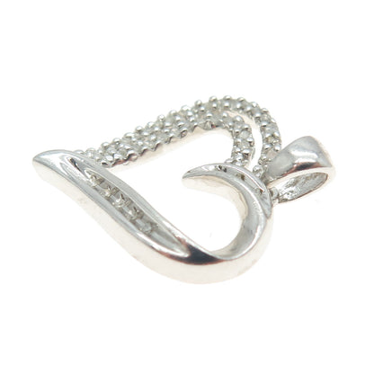 SUN 925 Sterling Silver Real Round-Cut Diamond Open Heart Pendant