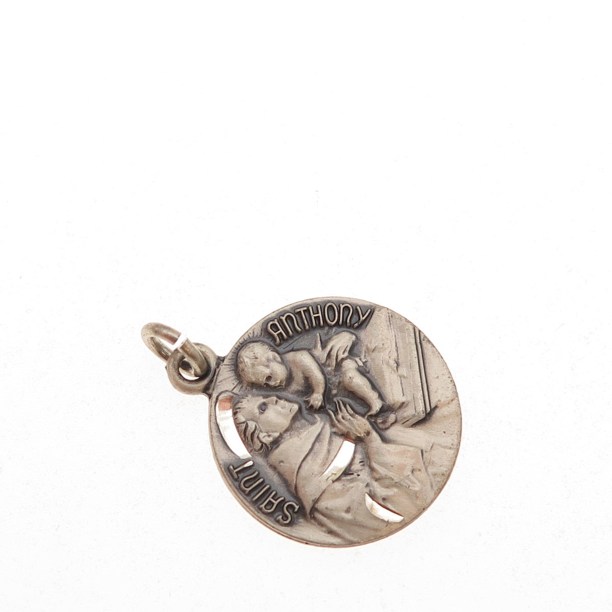 925 Sterling Silver Vintage Saint Anthony Religious Oxidized Charm Pendant