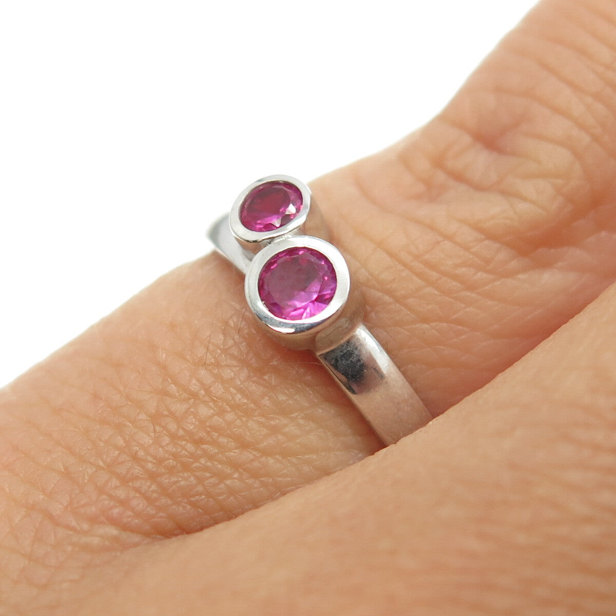 925 Sterling Silver Round-Cut Lab-Created Pink Sapphire Ring Size 4.75