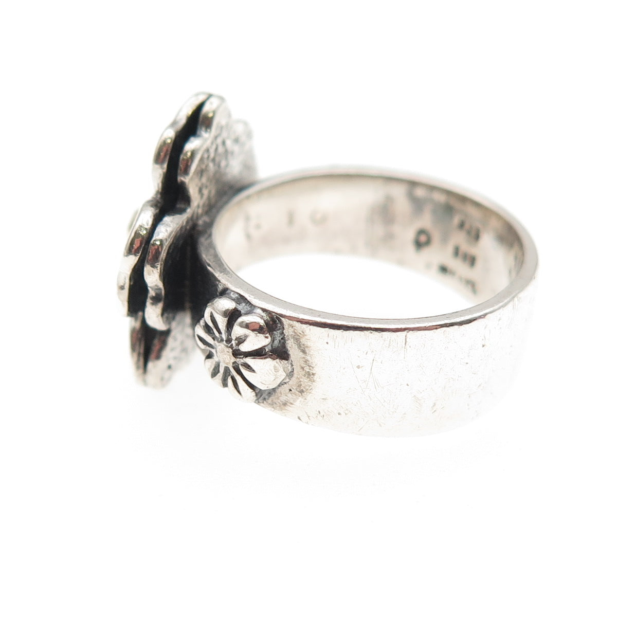 925 Sterling Silver 14K Gold Vintage Israel Flower Oxidized Ring Size 6